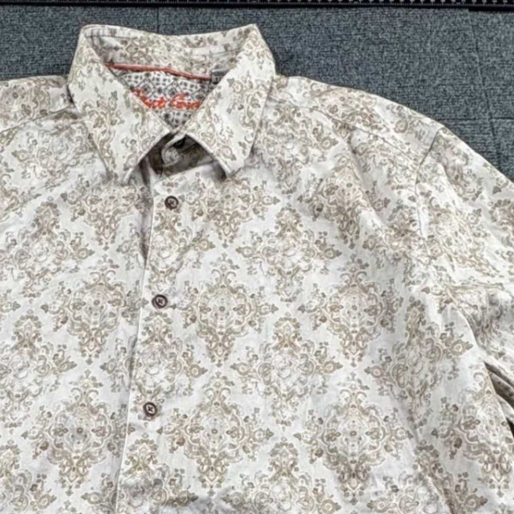 Robert Graham Mens 3XL Classic Fit Tan White Paisley Damask Button Down Shirt